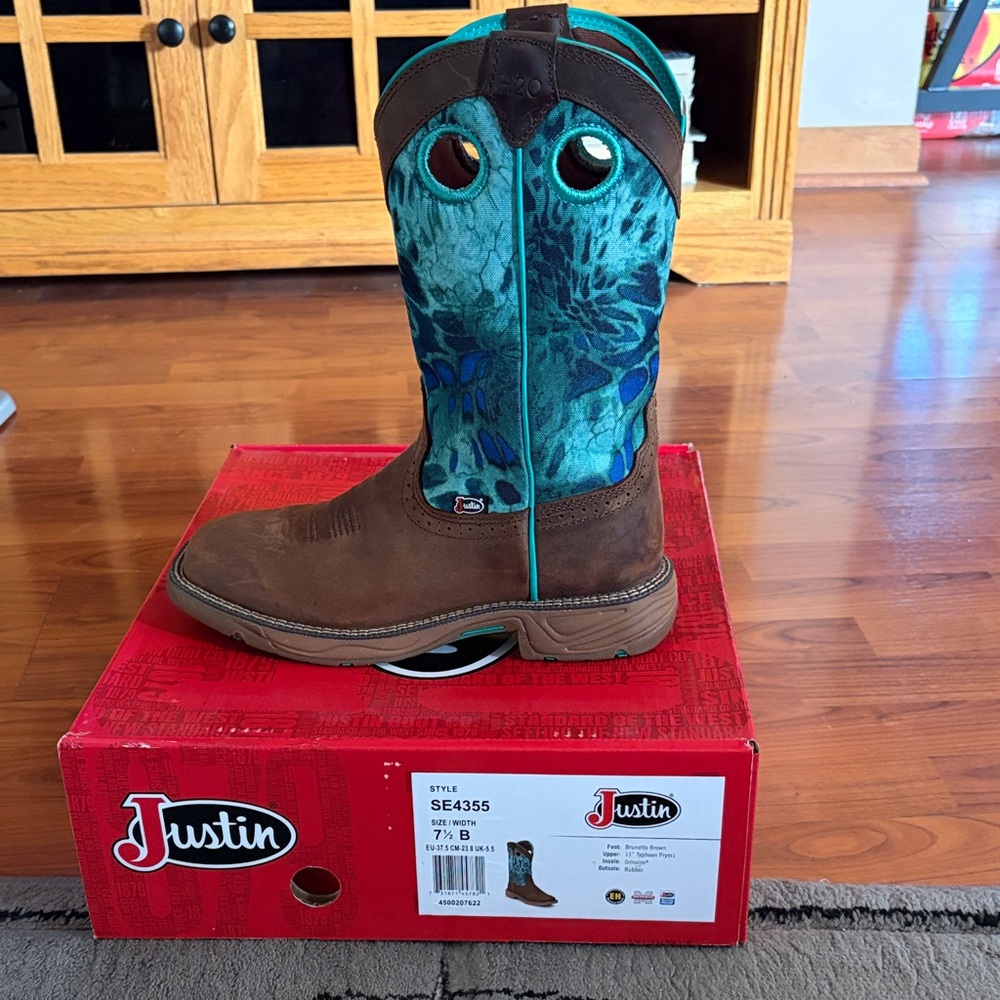 Justin Boots Kids' Turquoise and Brown Western Boots